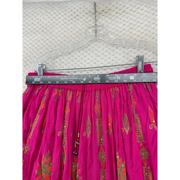 Unbranded Maxi Skirt Women One Size Fuchsia Pink Paisley Boho Pleated Drawstring - Picture 5 of 7